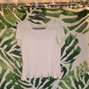 White tee with ruffle detail